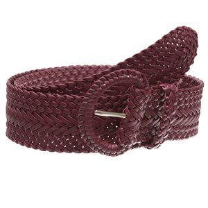 9173 2 Inch Wide Hand Made Soft Metallic Woven Braided Round Belt, Burgundy